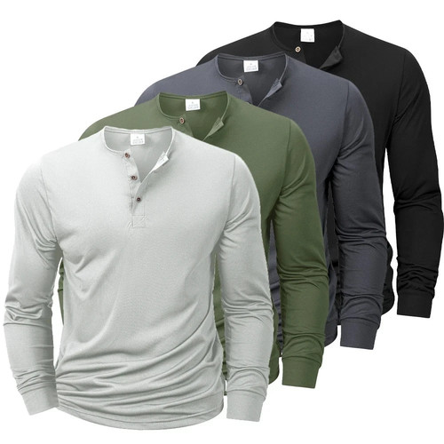Men cotton henley shirt - cotton, long