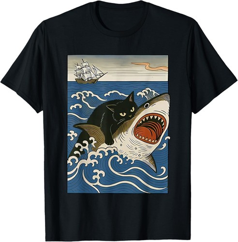 Cat hunting shark - shark, t-shirt