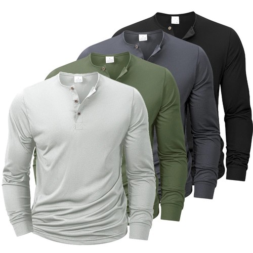 Men cotton henley shirt long - cotton,