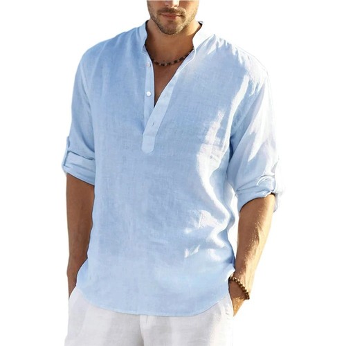 Men cotton linen henley - linen,