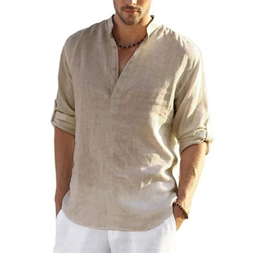 Men cotton linen henley long - men's,